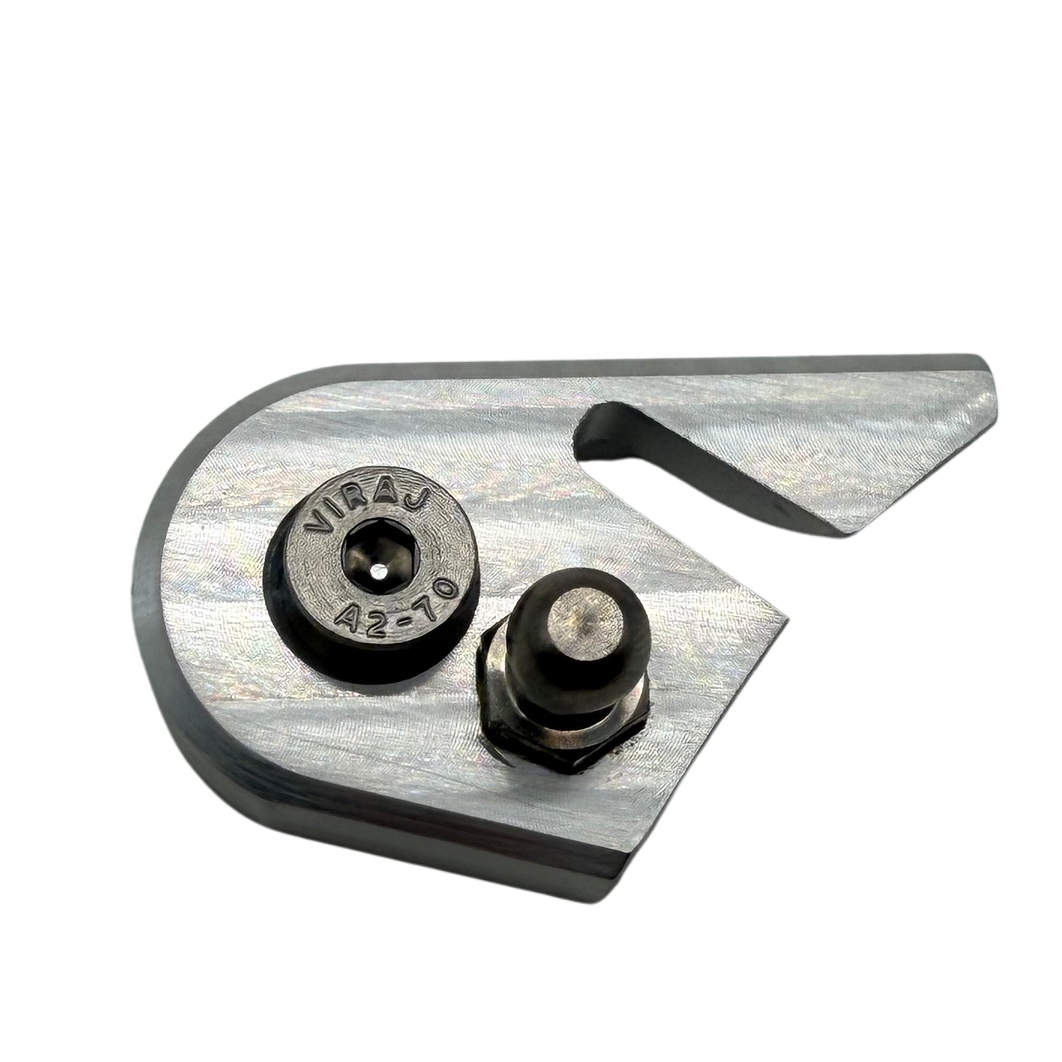 Metallic knife sharpener on a white background