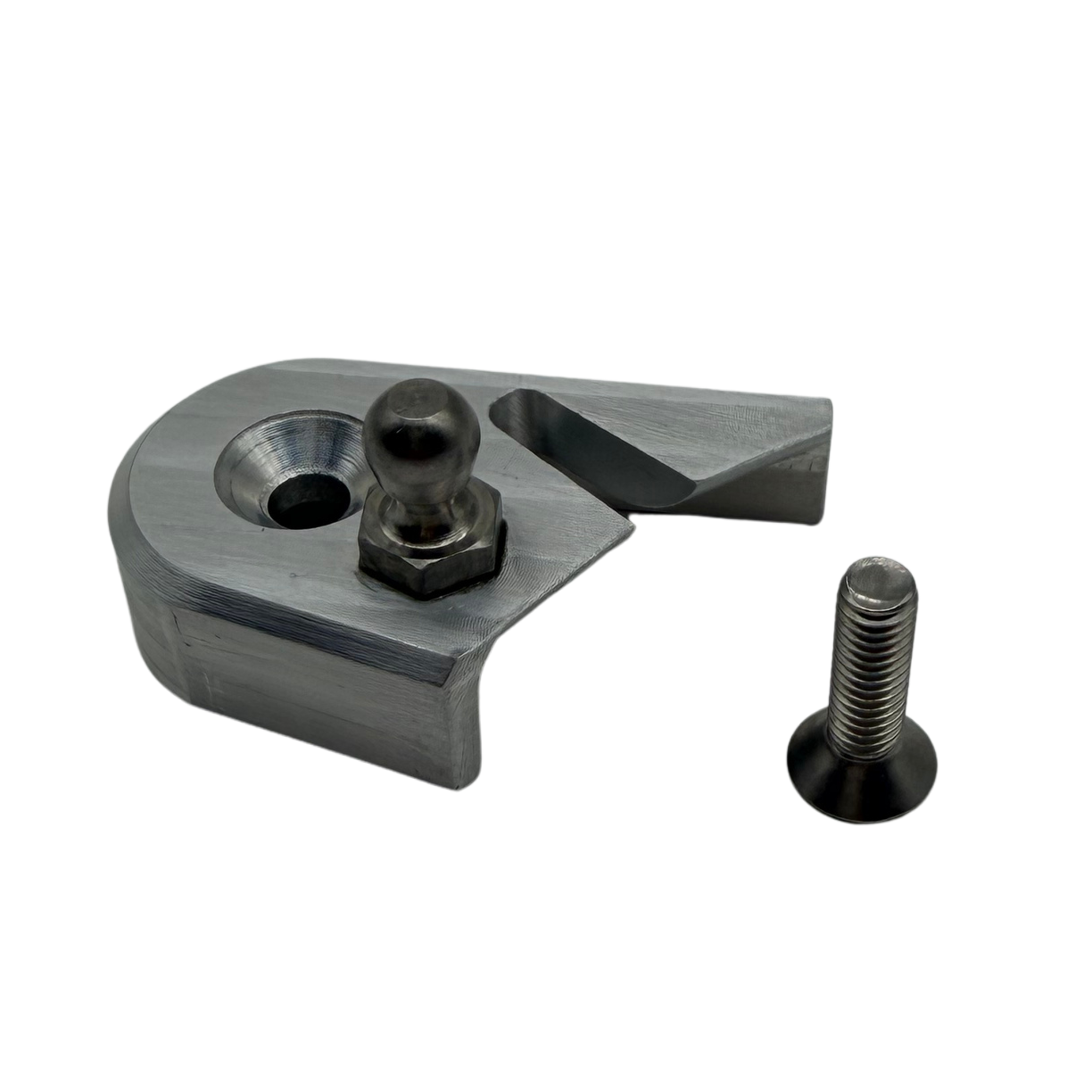 Metal mechanical component with a bolt on a white background
