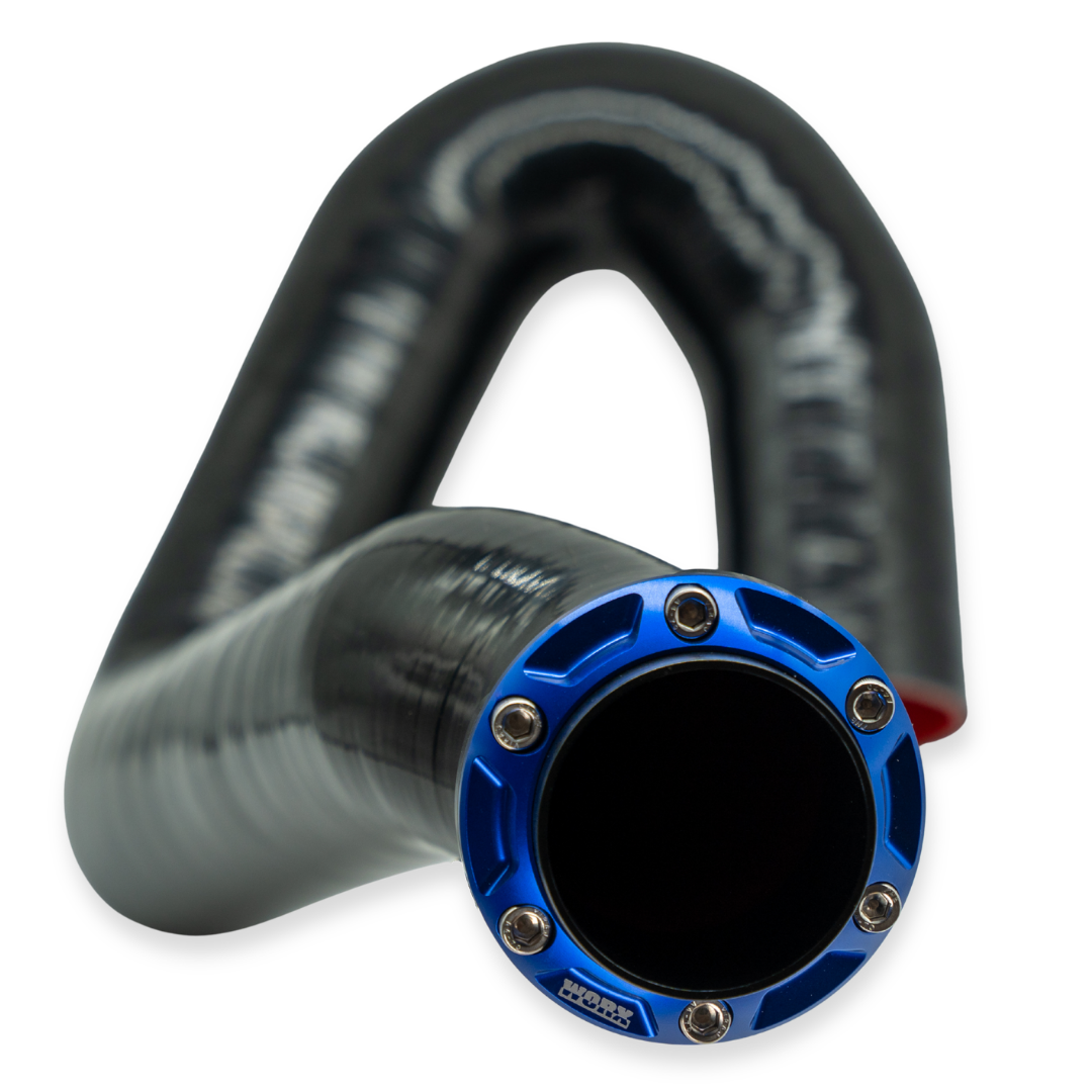 WORX Racing Jet Blaster exhaust outlet in Nitro Blue with silicone hose