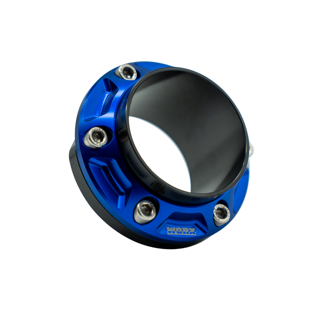 WORX Racing Jet Blaster exhaust outlet in Nitro Blue anodized finish