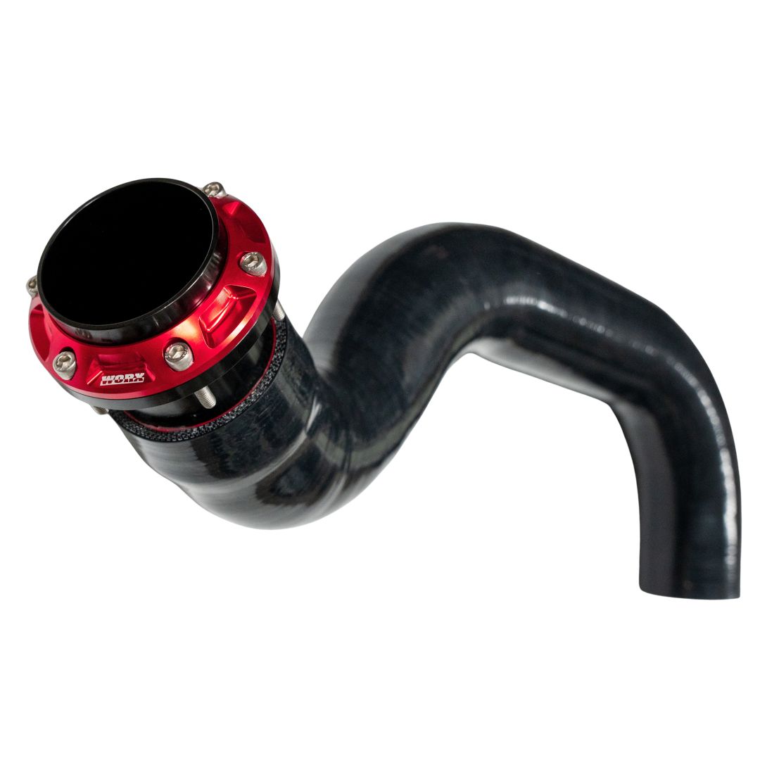 WORX Racing 2021 to 2023 Sea-Doo RXP-X 300 rear exhaust kit, Race Red outlet and silicone hose, side view