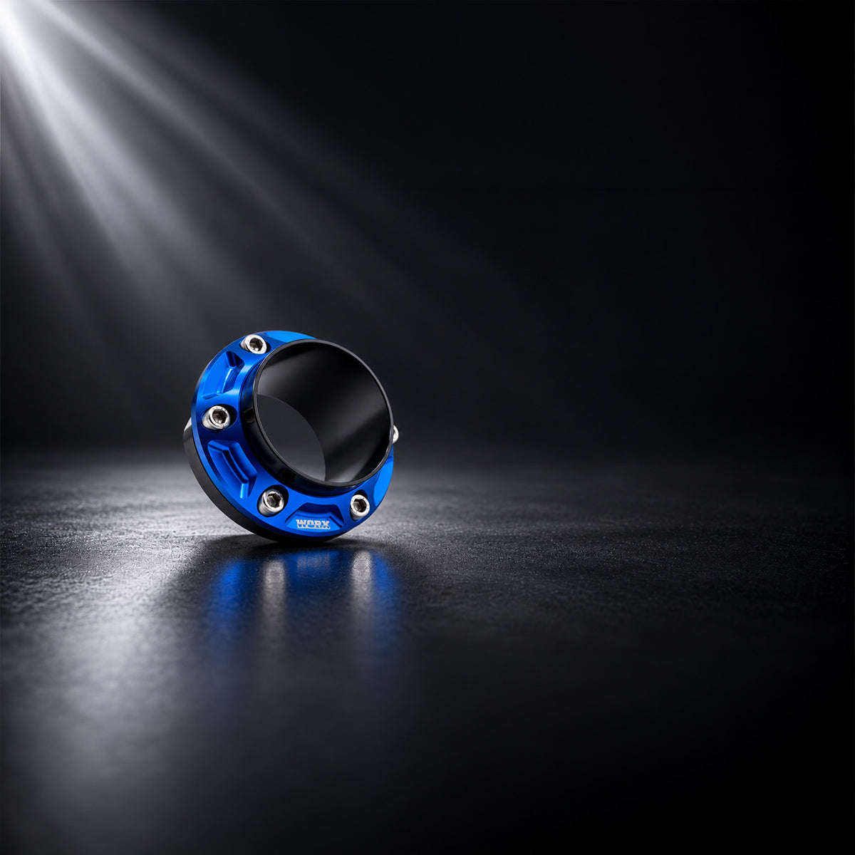 Nitro Blue anodised WORX outlet ring, part of the Yamaha Jetblaster exhaust kit